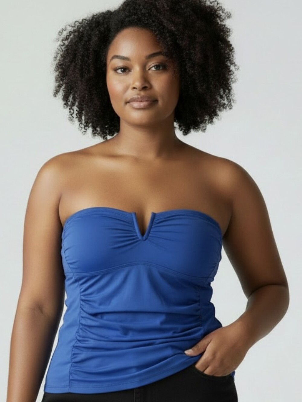 Skye Swimwear Lana Bandini Tankini Top Blue Strapless Ruched XL NWT